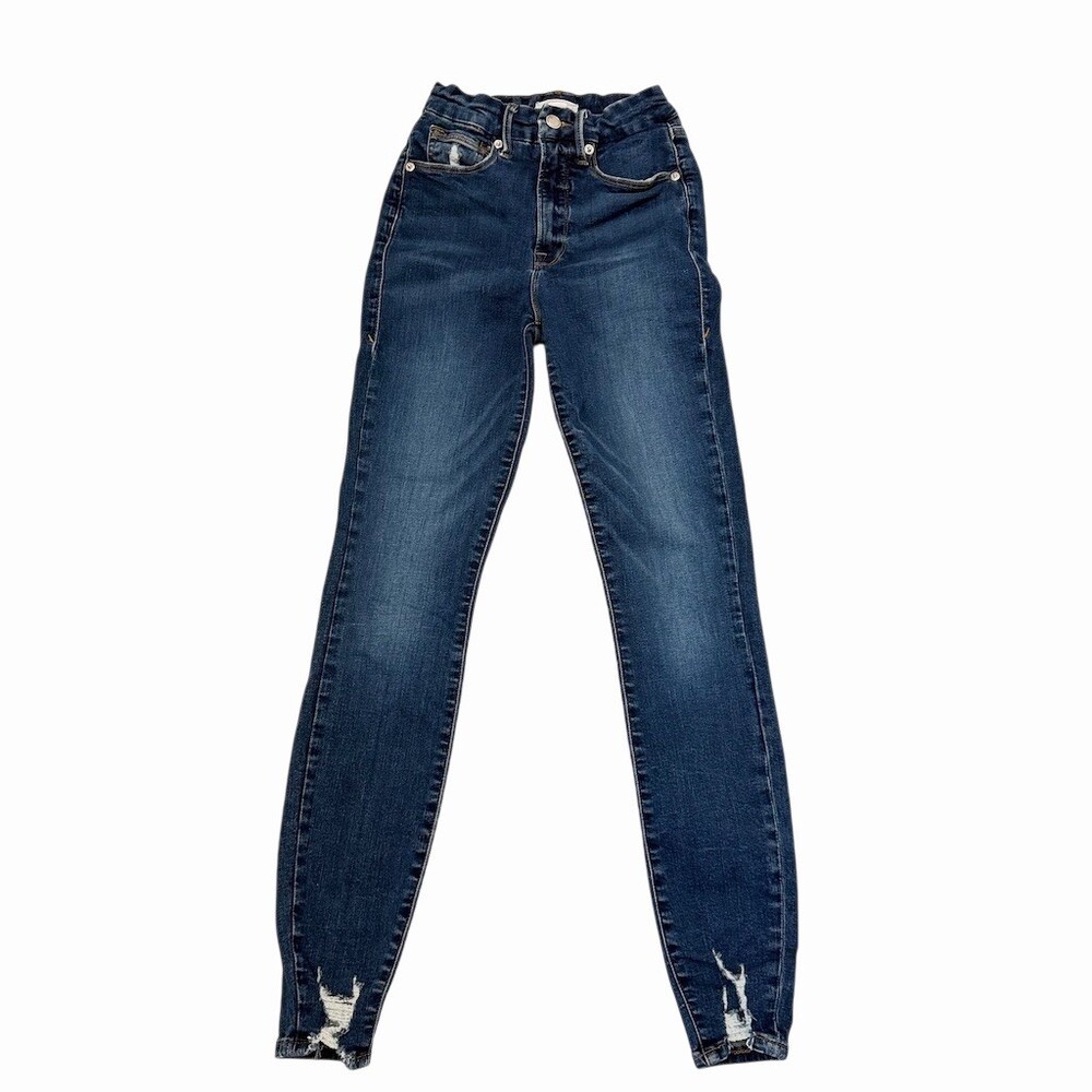 Good American Good Legs High Rise Skinny Jeans Dark Wash Blue Size 0 25